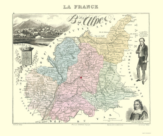 Historic Map - Basses Alpes Department France - Migeon 1869 - 23 x 27.42 - Vintage Wall Art