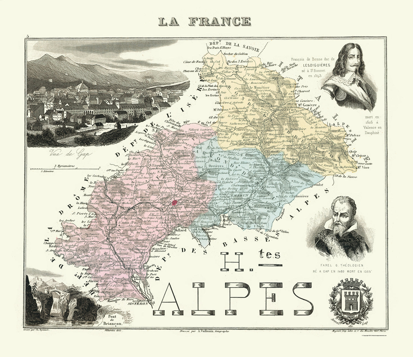 Historic Map - Hautes Alpes Department France - Migeon 1869 - 23 x 26.60 - Vintage Wall Art