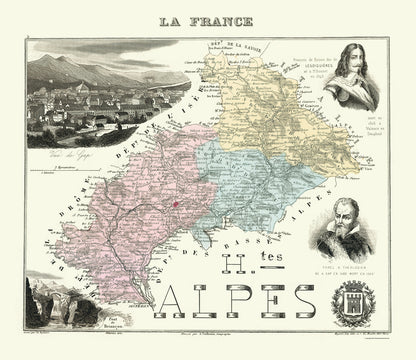 Historic Map - Hautes Alpes Department France - Migeon 1869 - 23 x 26.60 - Vintage Wall Art