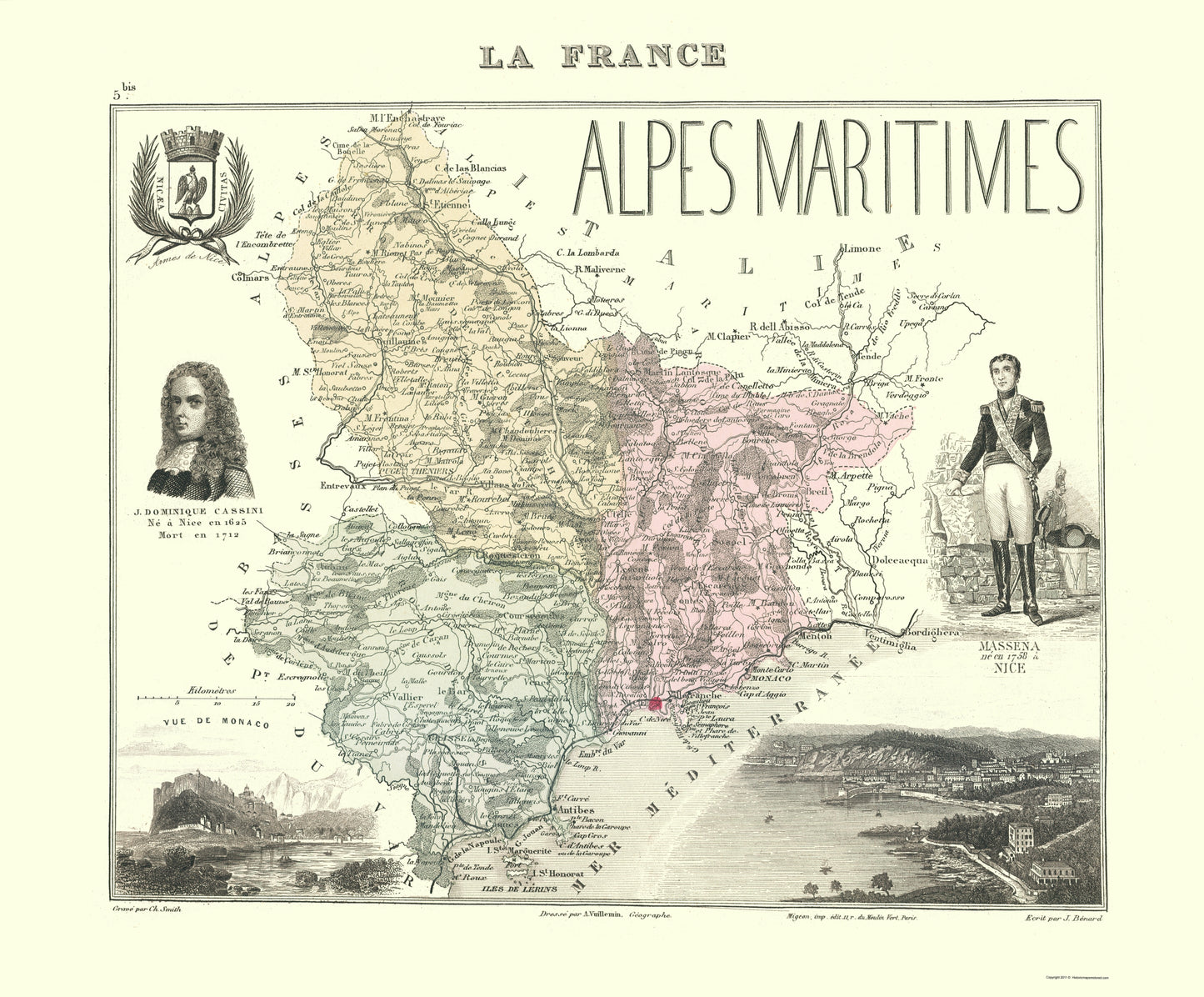 Historic Map - Alpes Maritimes Department France - Migeon 1869 - 23 x 27.78 - Vintage Wall Art