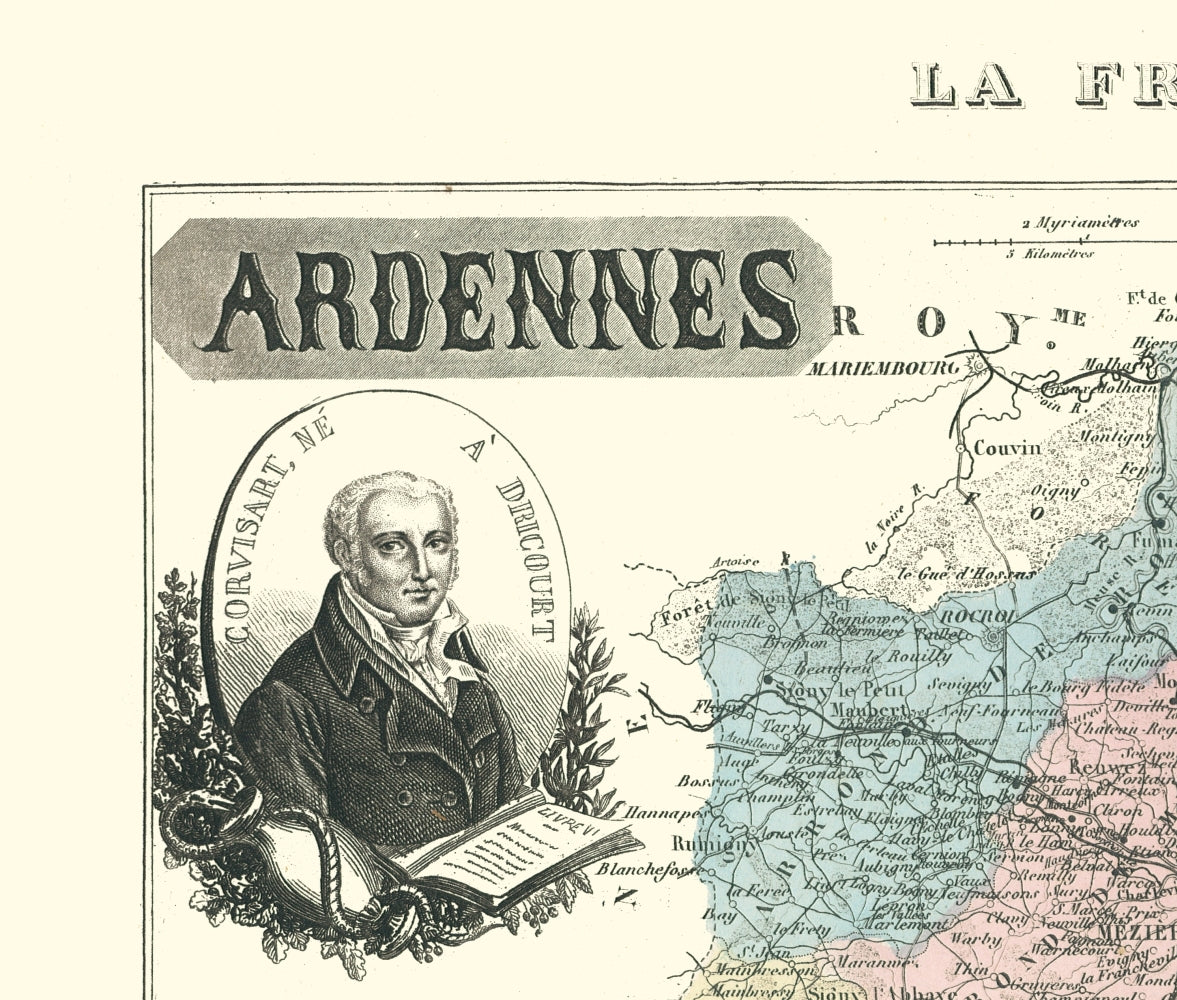 Historic Map - Ardennes Department France - Migeon 1869 - 23 x 27.08 - Vintage Wall Art