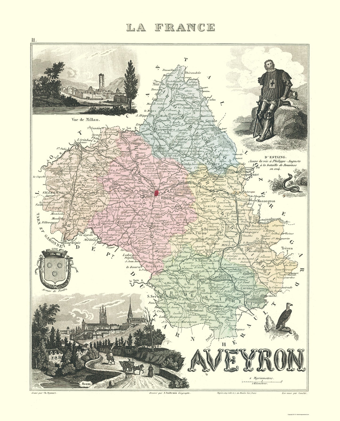 Historic Map - Aveyron Department France - Migeon 1896 - 23 x 28.46 - Vintage Wall Art