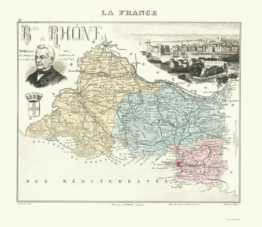 Historic Map - Bouches du Rhone Department France - Migeon 1896 - 23 x 26.61 - Vintage Wall Art