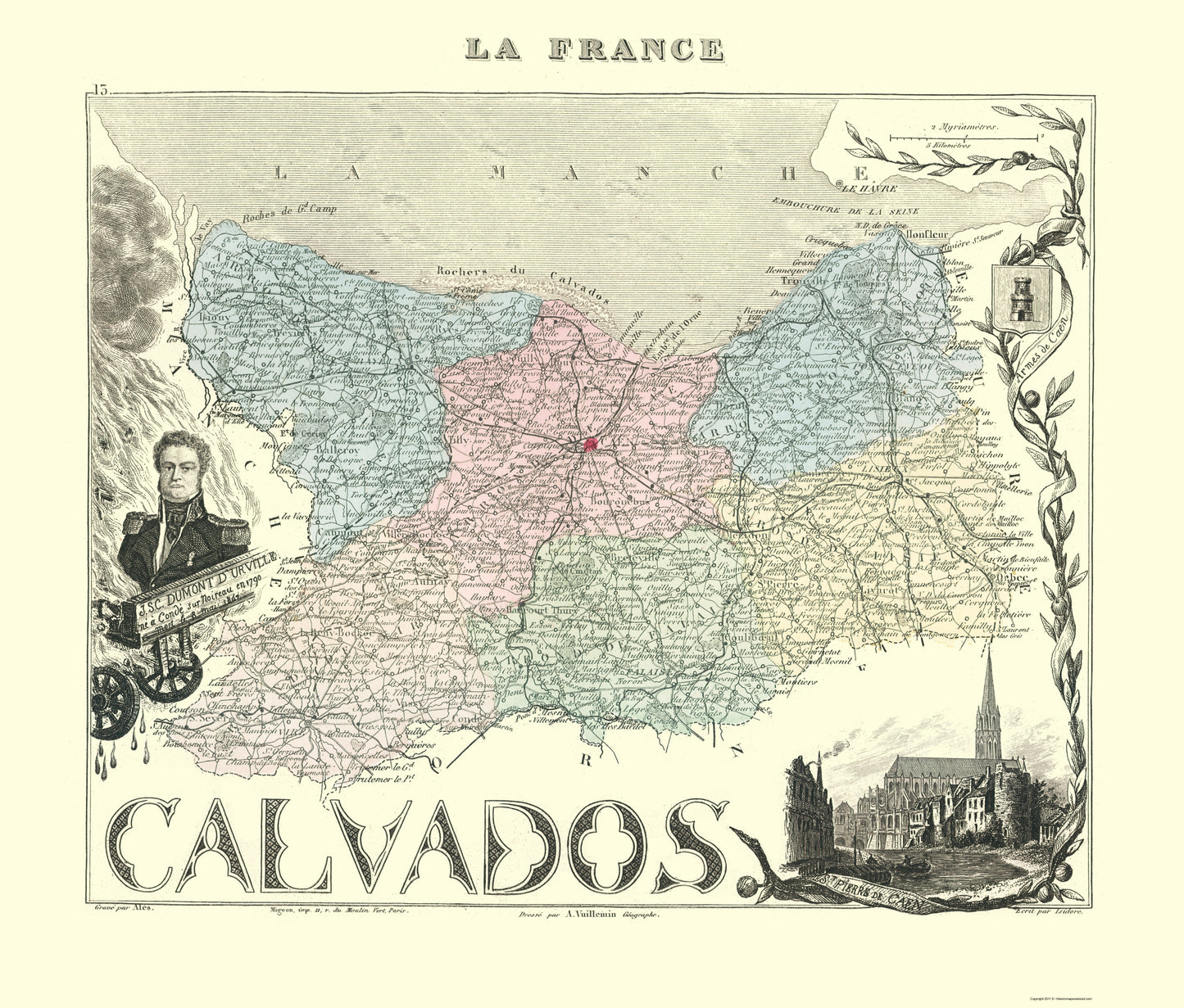 Historic Map - Calvados Department France - Migeon 1869 - 23 x 27.00 - Vintage Wall Art