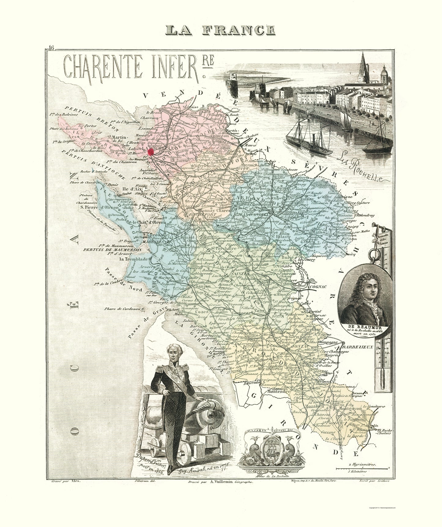 Historic Map - Charente Inferieure France - Migeon 1869 - 23 x 27.43 - Vintage Wall Art