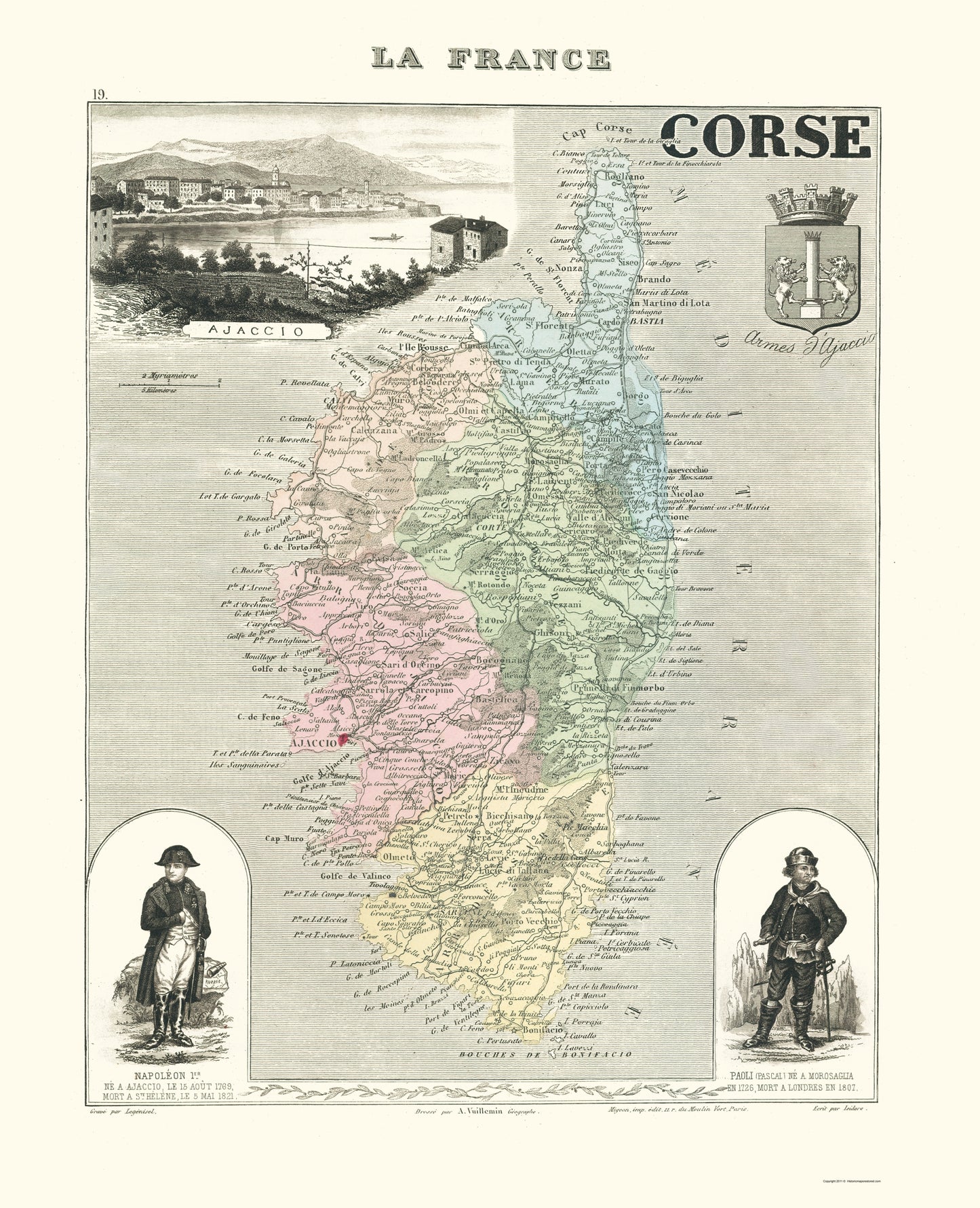 Historic Map - Corse Region France - Migeon 1869 - 23 x 28.35 - Vintage Wall Art