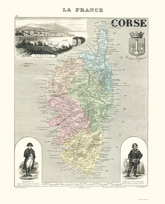 Historic Map - Corse Region France - Migeon 1869 - 23 x 28.35 - Vintage Wall Art