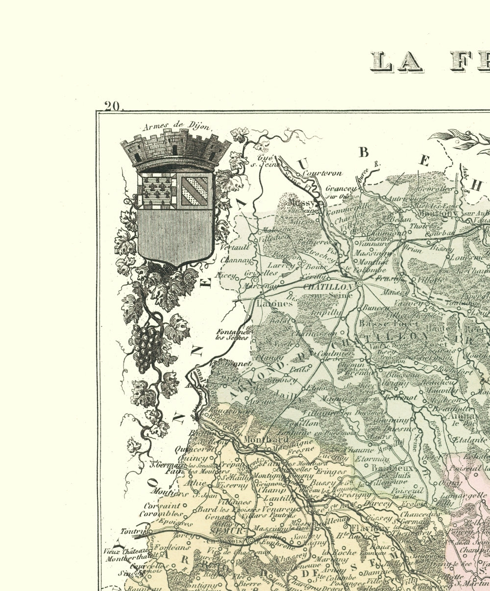 Historic Map - Cote d'Or Department France - Migeon 1869 - 23 x 27.75 - Vintage Wall Art