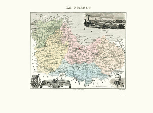 Historic Map - Cotes du Nord Department France - Migeon 1869 - 23 x 31.11 - Vintage Wall Art