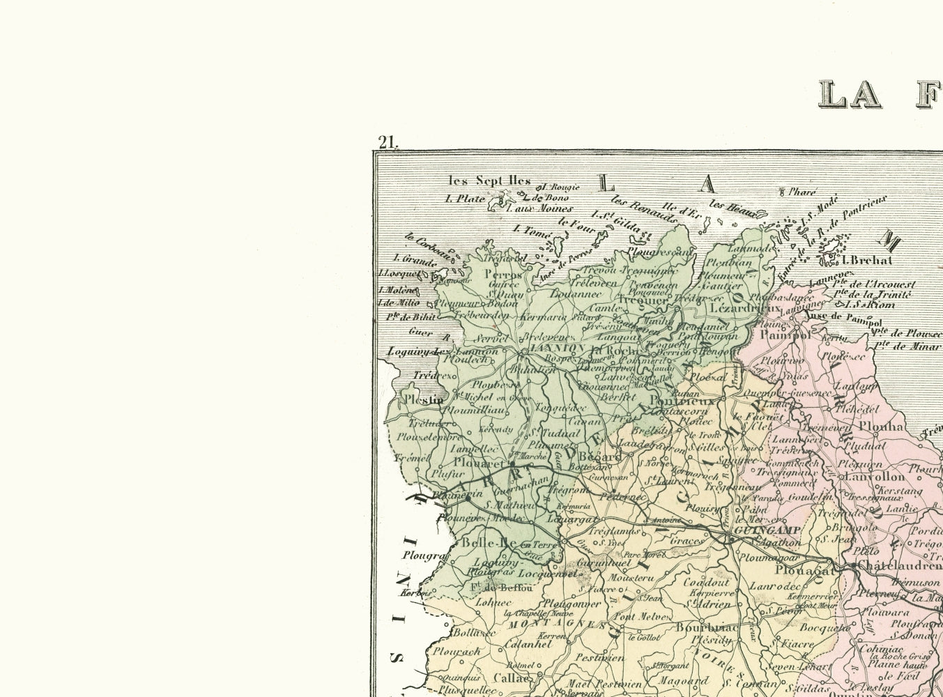 Historic Map - Cotes du Nord Department France - Migeon 1869 - 23 x 31.11 - Vintage Wall Art