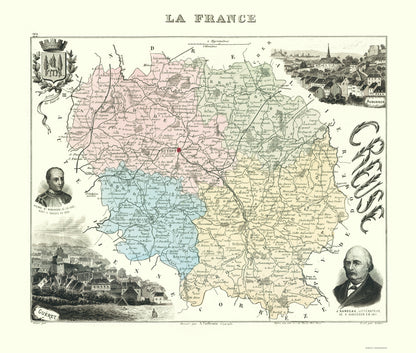 Historic Map - Creuse Department France - Migeon 1869 - 23 x 27.09 - Vintage Wall Art