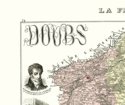 Historic Map - Doubs Department France - Migeon 1869 - 23 x 27.23 - Vintage Wall Art