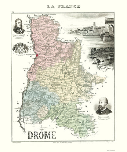 Historic Map - Drome Department France - Migeon 1869 - 23 x 27.46 - Vintage Wall Art