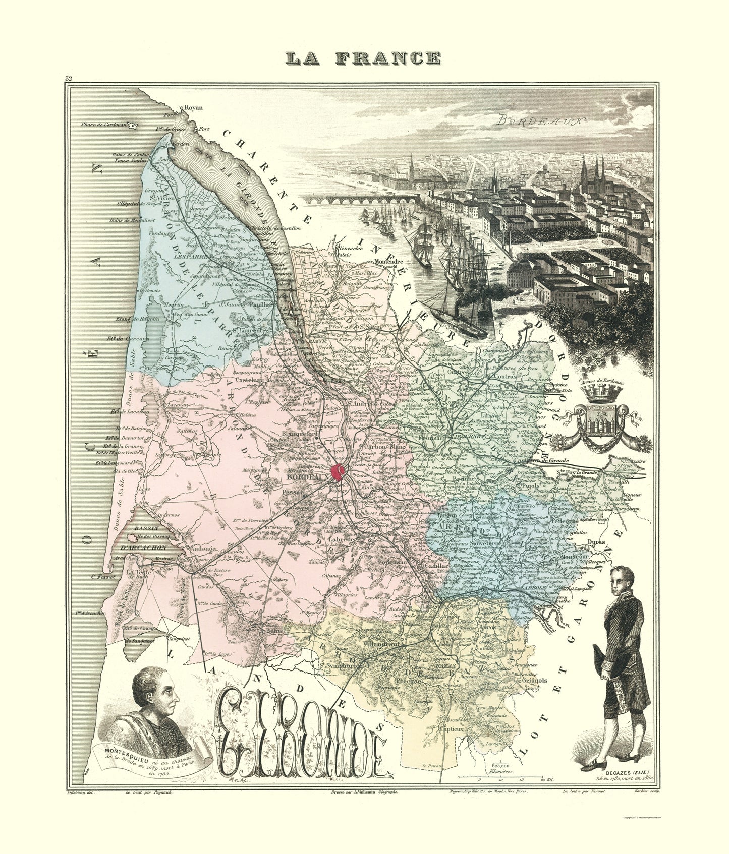 Historic Map - Gironide Department France - Migeon 1869 - 23 x 26.95 - Vintage Wall Art