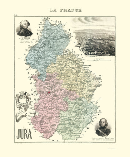 Historic Map - Jura Department France - Migeon 1869 - 23 x 27.85 - Vintage Wall Art