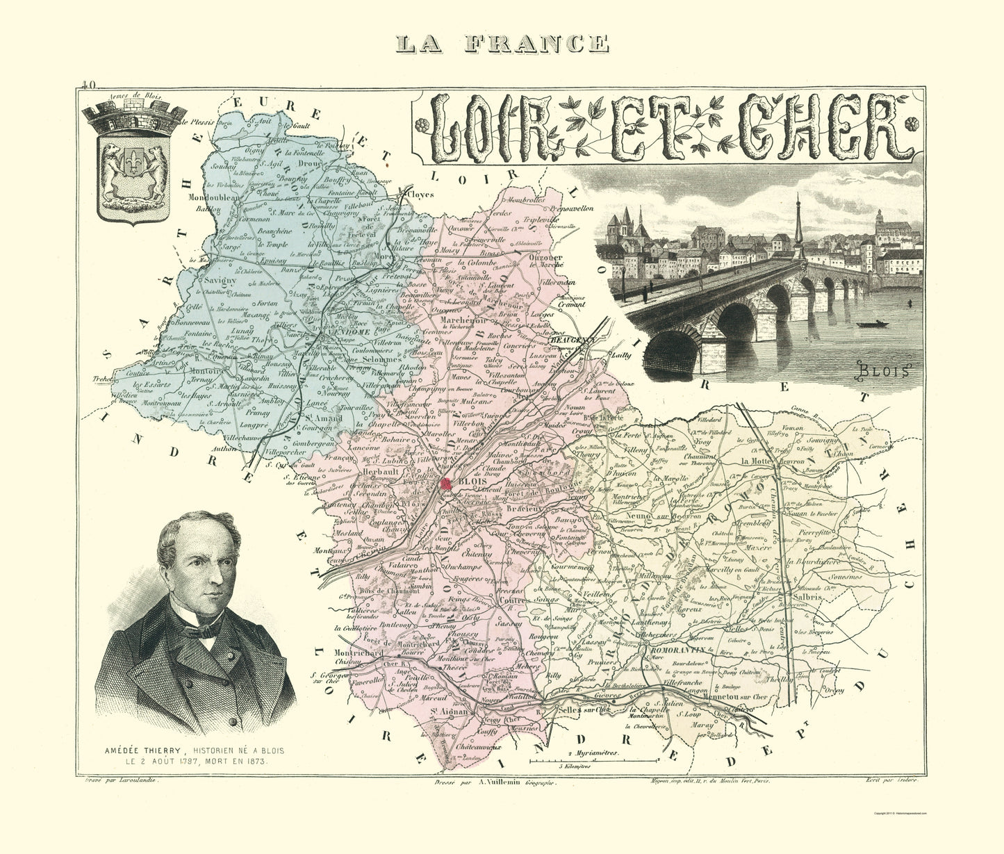 Historic Map - Loir et Cher Department France - Migeon 1869 - 23 x 27.05 - Vintage Wall Art