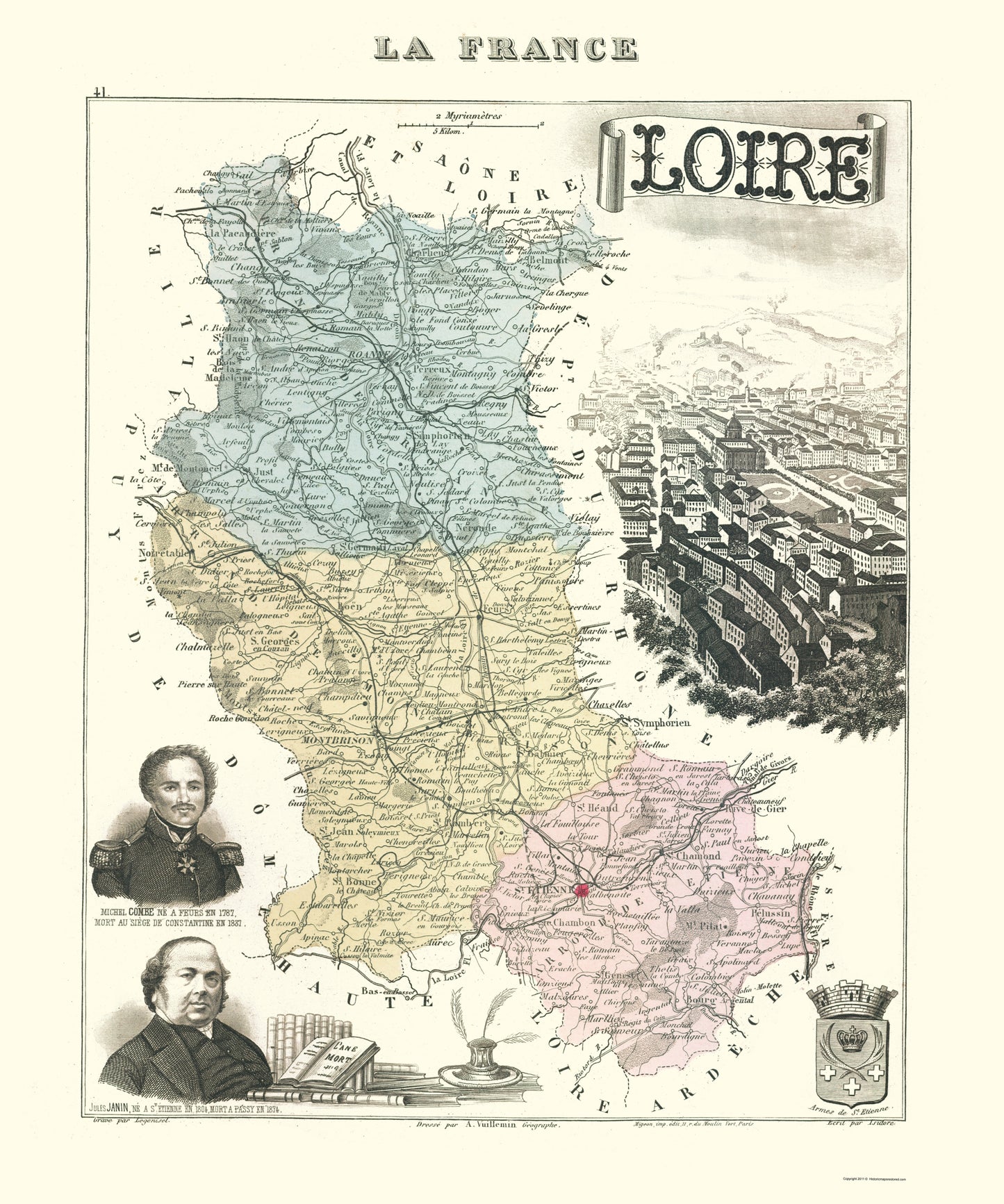 Historic Map - Loire Department France - Migeon 1869 - 23 x 27.58 - Vintage Wall Art