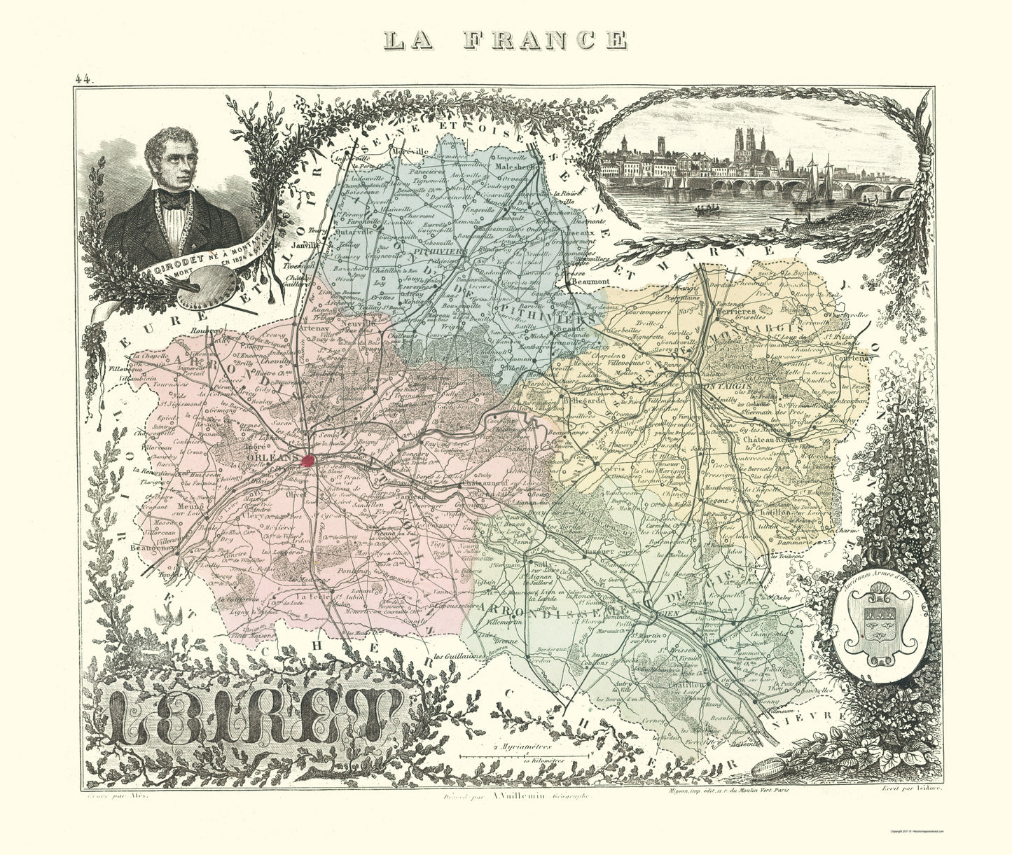 Historic Map - Loiret Department France - Migeon 1869 - 23 x 27.22 - Vintage Wall Art