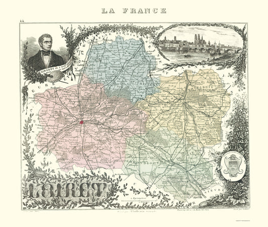 Historic Map - Loiret Department France - Migeon 1869 - 23 x 27.22 - Vintage Wall Art