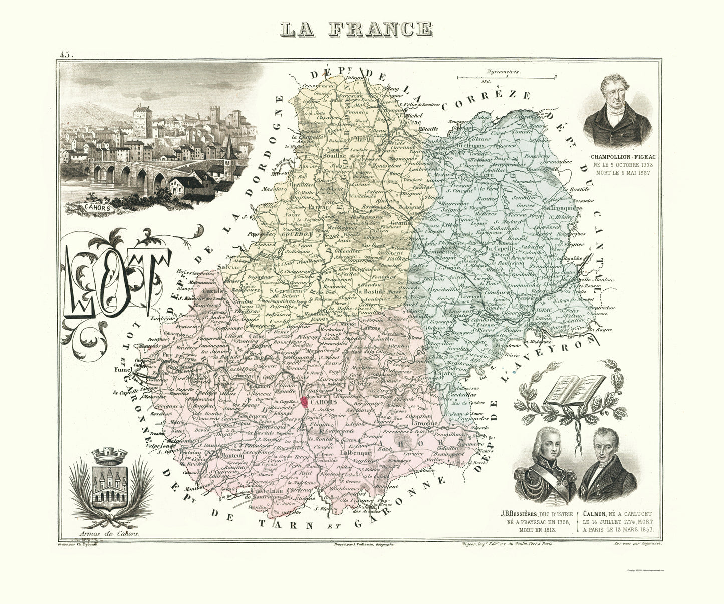 Historic Map - Lot Department France - Migeon 1869 - 23 x 27.57 - Vintage Wall Art