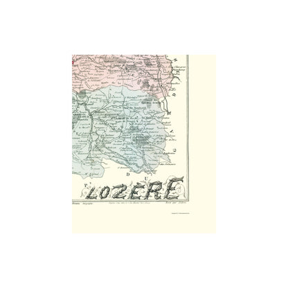 Historic Map - Lozere Department France - Migeon 1869 - 23 x 28.54 - Vintage Wall Art