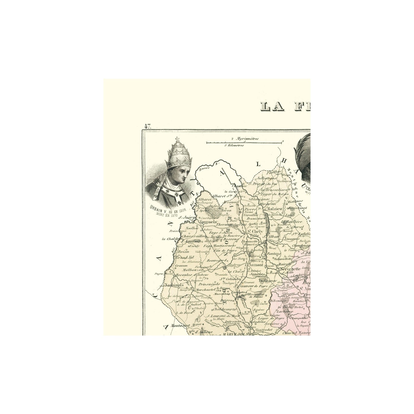 Historic Map - Lozere Department France - Migeon 1869 - 23 x 28.54 - Vintage Wall Art