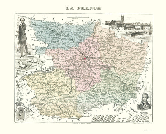 Historic Map - Maine et Loire Department France - Migeon 1869 - 23 x 28.43 - Vintage Wall Art