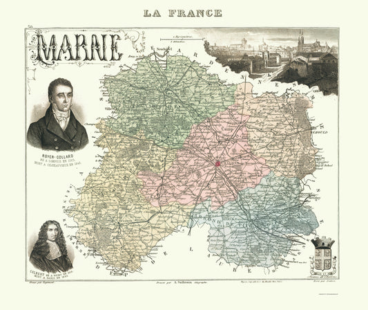 Historic Map - Marne Department France - Migeon 1869 - 23 x 27.37 - Vintage Wall Art