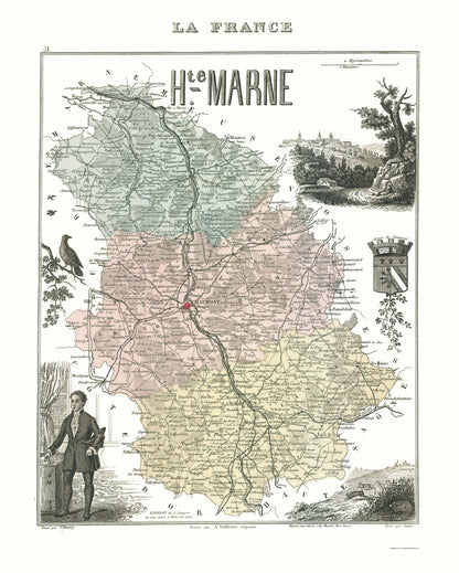 Historic Map - Haute Marne Department France - Migeon 1869 - 23 x 28.72 - Vintage Wall Art