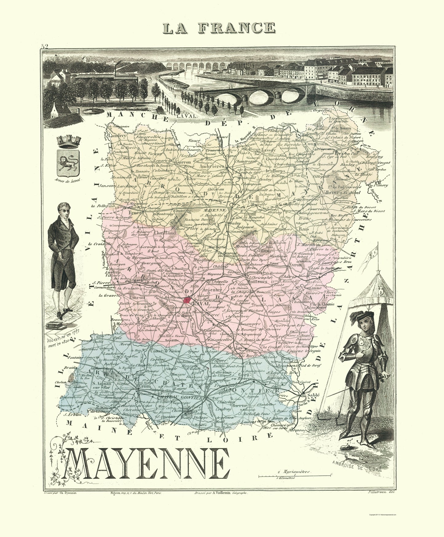 Historic Map - Mayenne Department France - Migeon 1869 - 23 x 27.85 - Vintage Wall Art