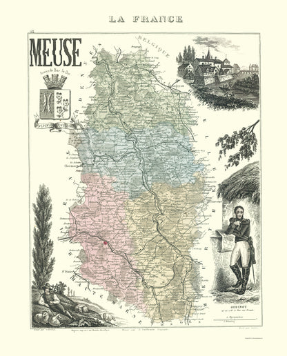 Historic Map - Meuse Department France - Migeon 1869 - 23 x 28.54 - Vintage Wall Art