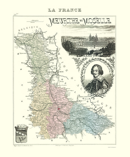 Historic Map - Meurthe et Moselle Department France - Migeon 1869 - 23 x 27.87 - Vintage Wall Art