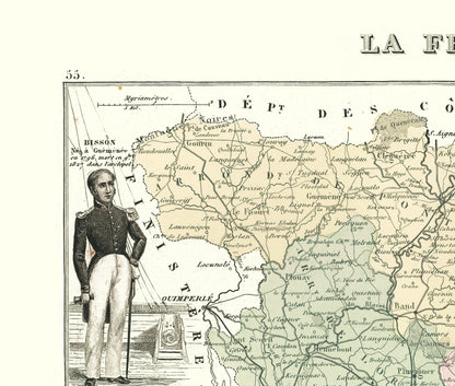 Historic Map - Morbihan Department France - Migeon 1869 - 23 x 27.13 - Vintage Wall Art