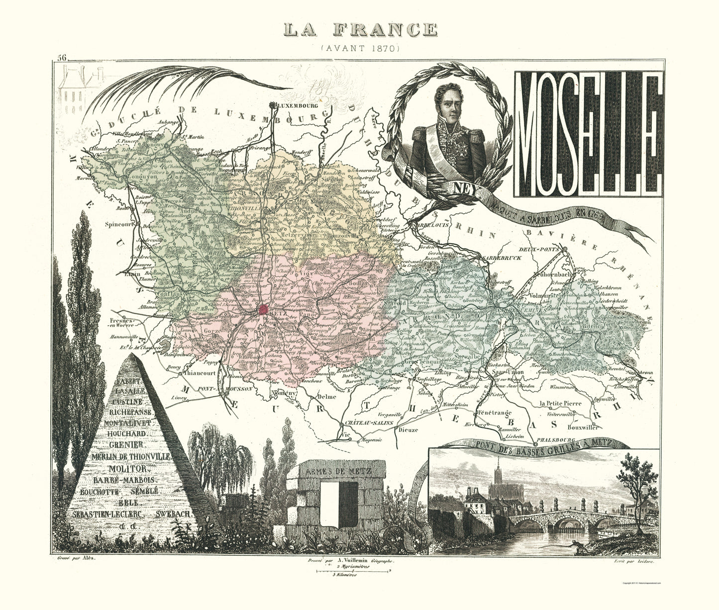 Historic Map - Moselle Department France - Migeon 1869 - 23 x 27.09 - Vintage Wall Art