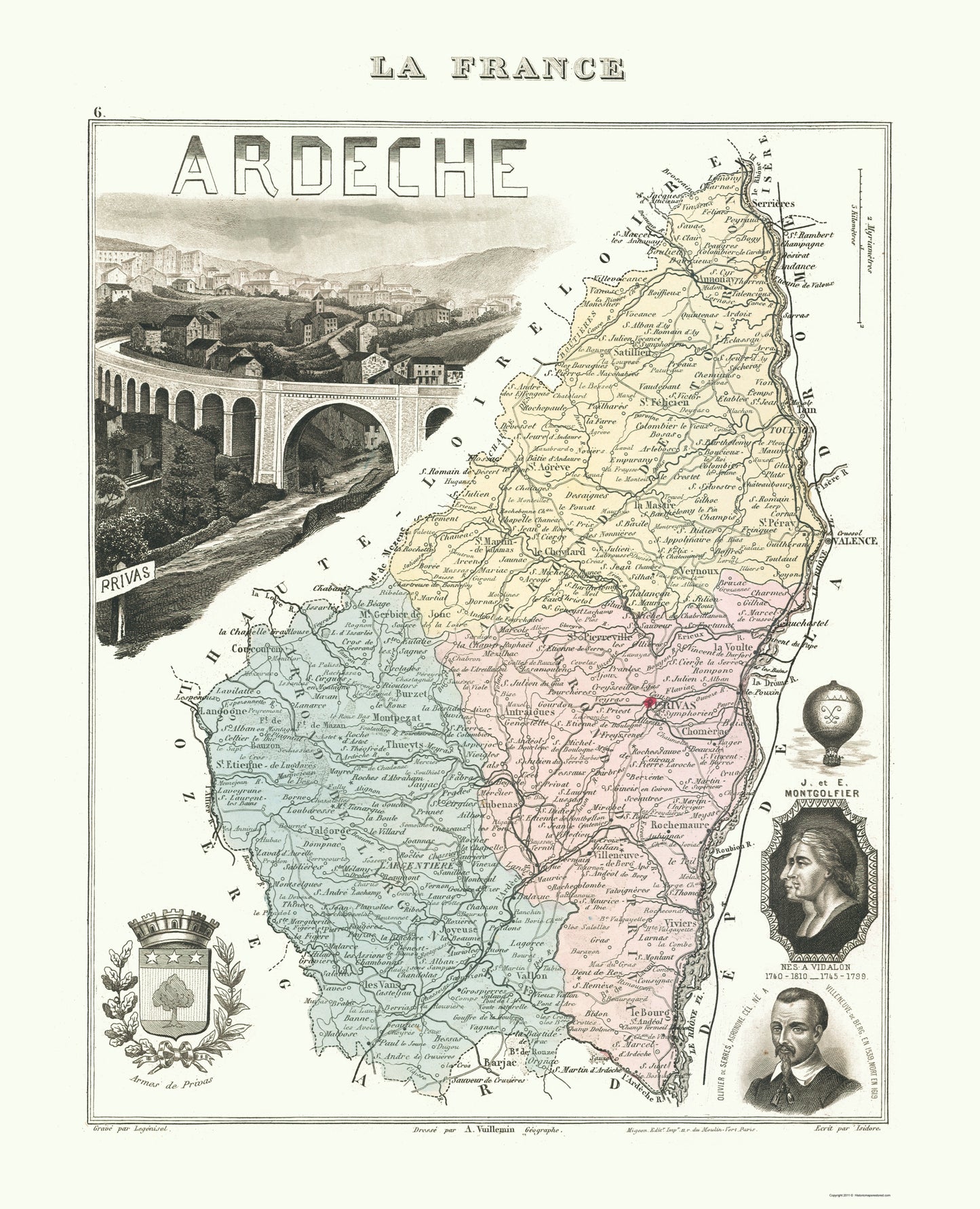 Historic Map - Ardeche Department France - Migeon 1869 - 23 x 28.37 - Vintage Wall Art