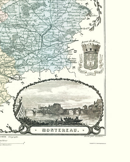 Historic Map - Seine et Marne Department France - Migeon 1869 - 23 x 28.48 - Vintage Wall Art