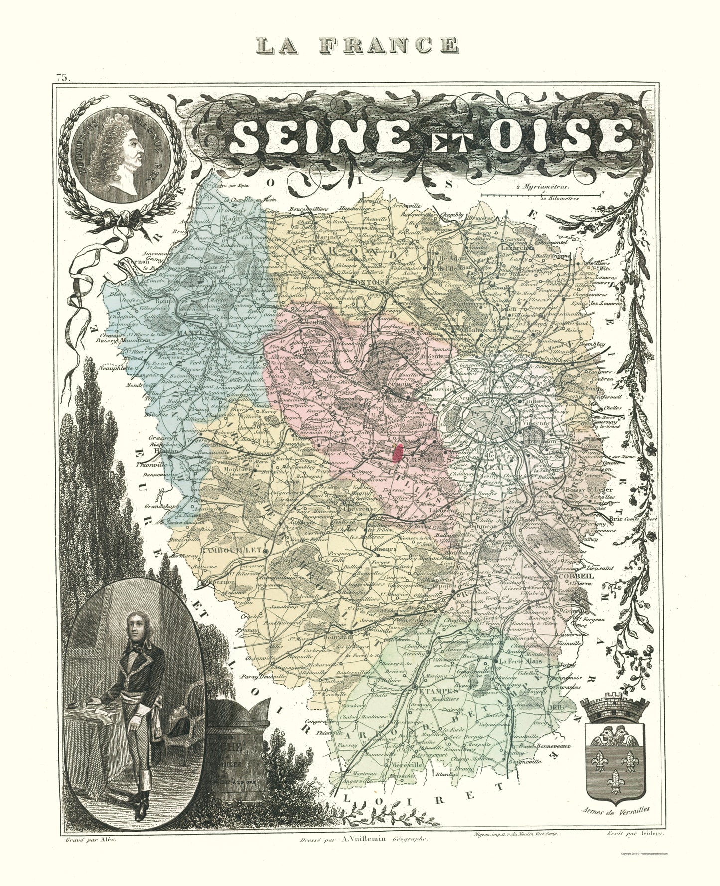 Historic Map - Seine et Oise Department France - Migeon 1869 - 23 x 28.29 - Vintage Wall Art