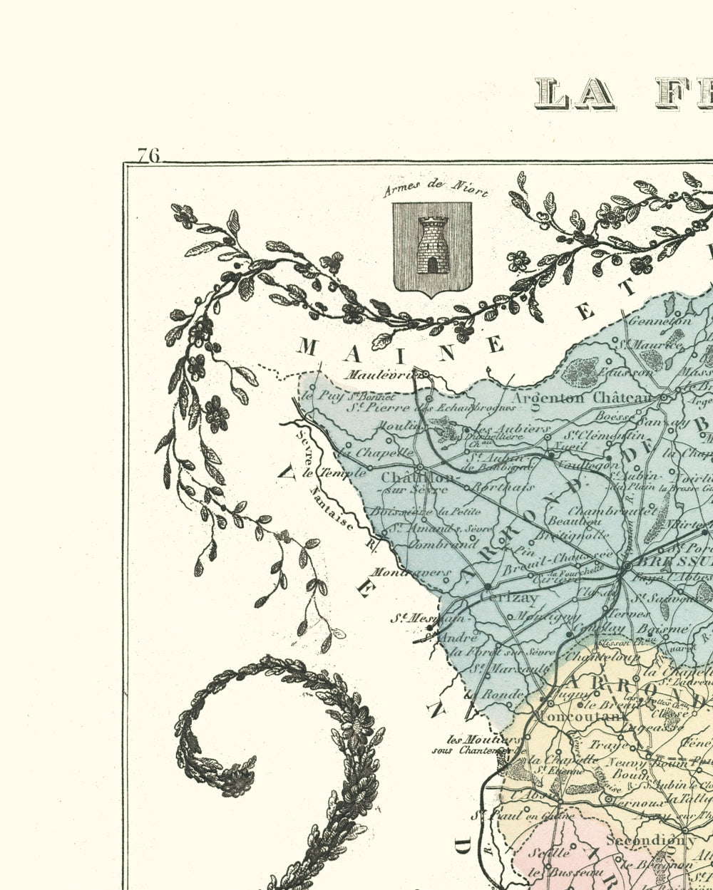 Historic Map - Deux Sevres Department France - Migeon 1869 - 23 x 28.74 - Vintage Wall Art