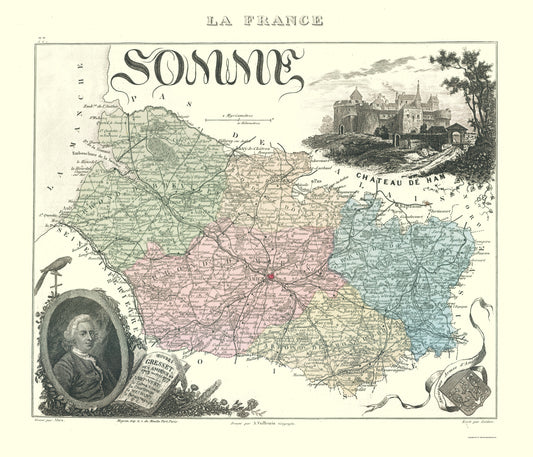 Historic Map - Somme Department France - Migeon 1869 - 23 x 26.85 - Vintage Wall Art