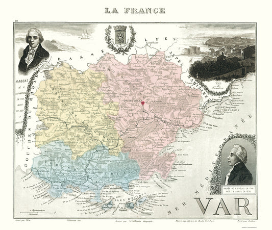 Historic Map - Var Department France - Migeon 1869 - 23 x 27.16 - Vintage Wall Art