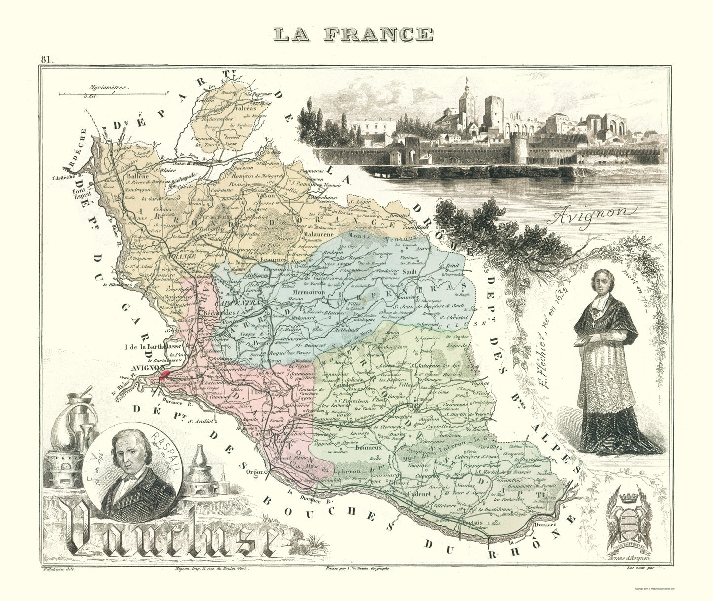 Historic Map - Vaucluse Department France - Migeon 1869 - 23 x 27.29 - Vintage Wall Art