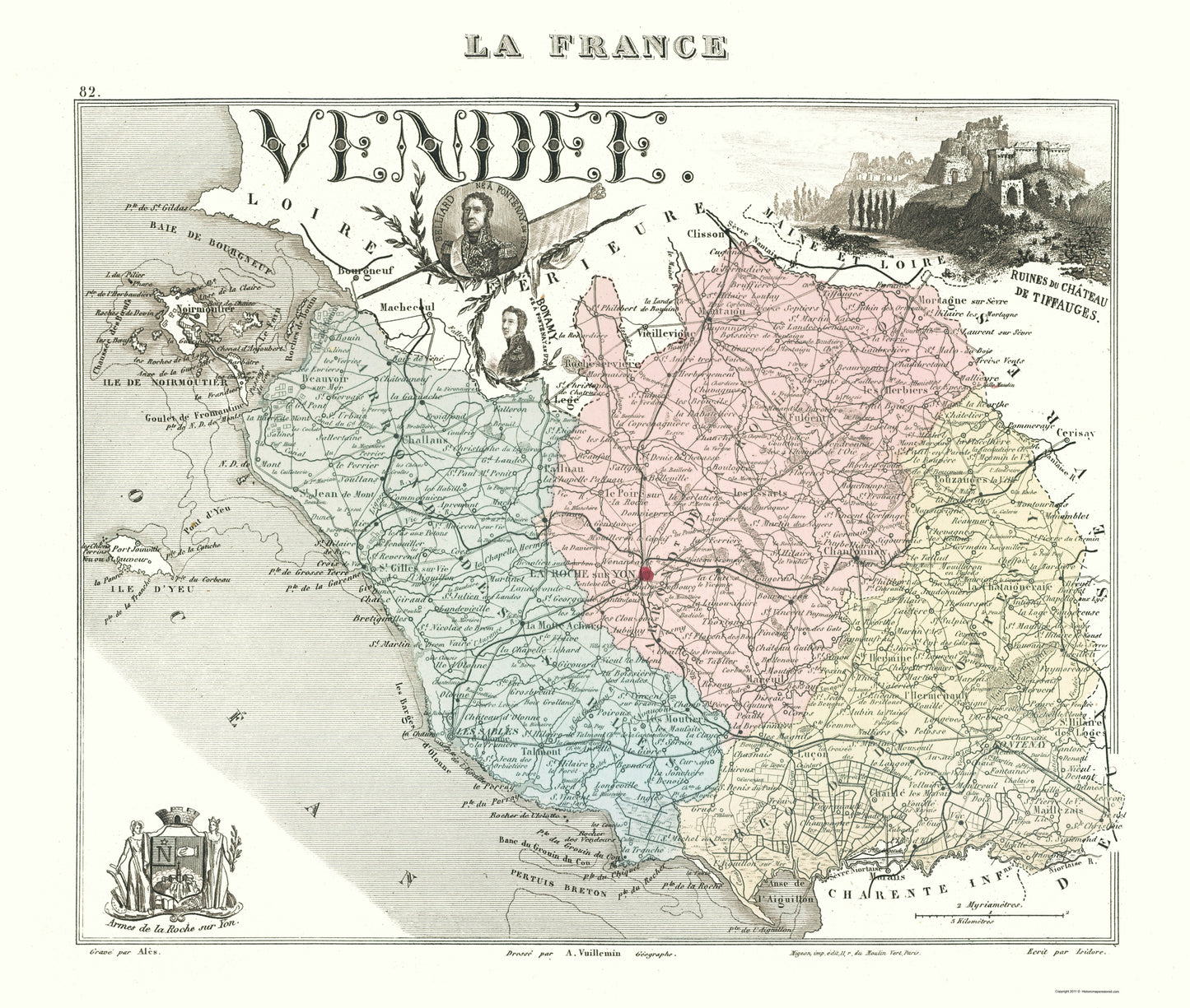 Historic Map - Vendee Department France - Migeon 1869 - 23 x 27.13 - Vintage Wall Art