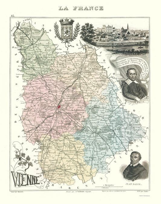 Historic Map - Vienne Department France - Migeon 1869 - 23 x 29.11 - Vintage Wall Art