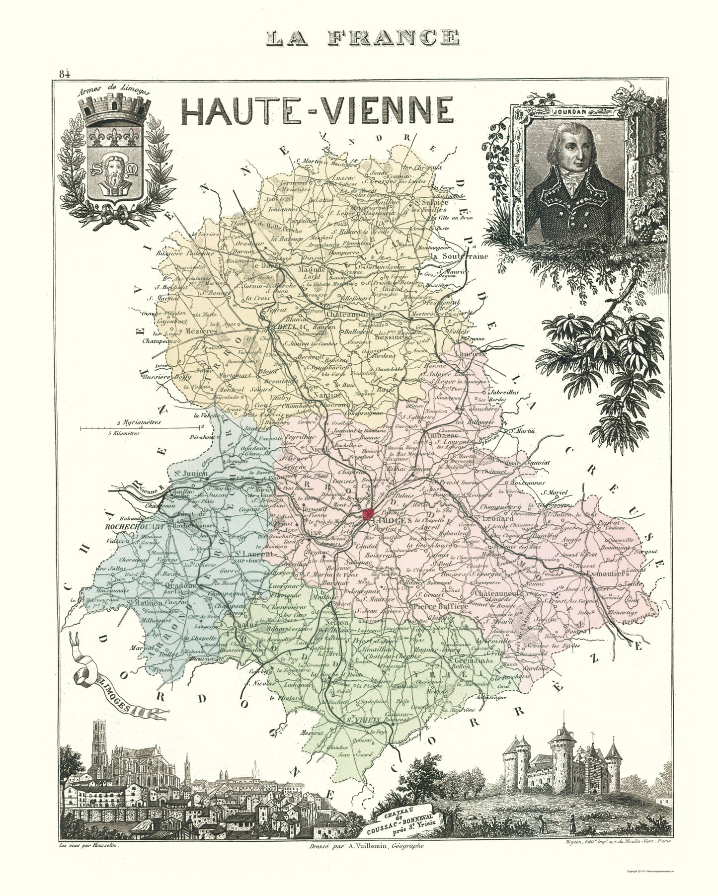 Historic Map - Haute Vienne France - Migeon 1869 - 23 x 28.70 - Vintage Wall Art