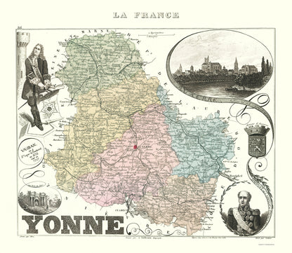 Historic Map - Yonne Department France - Migeon 1869 - 23 x 26.49 - Vintage Wall Art