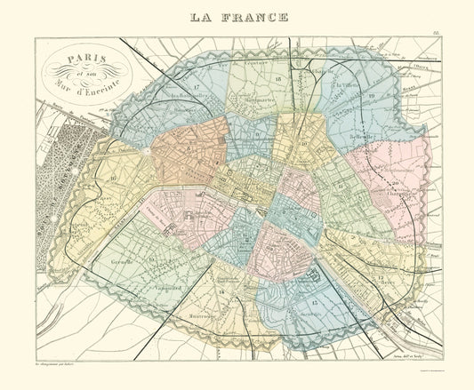 Historic Map - Paris France - Migeon 1869 - 23 x 27.94 - Vintage Wall Art