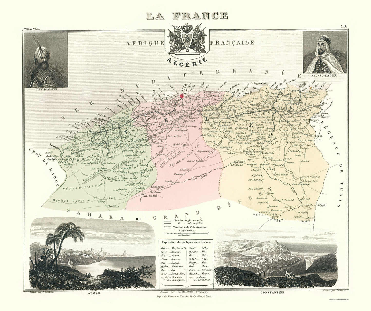 Historic Map - Mediterranean Algeria - Migeon 1869 - 23 x 27.43 - Vintage Wall Art