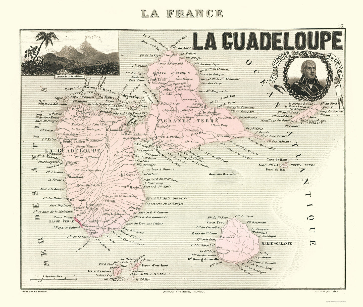 Historic Map - Guadeloupe Island France - Migeon 1869 - 23 x 27.21 - Vintage Wall Art