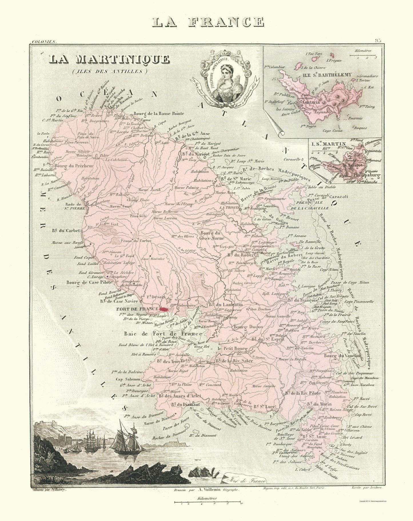 Historic Map - French Martinique - Migeon 1869 - 23 x 29.00 - Vintage Wall Art