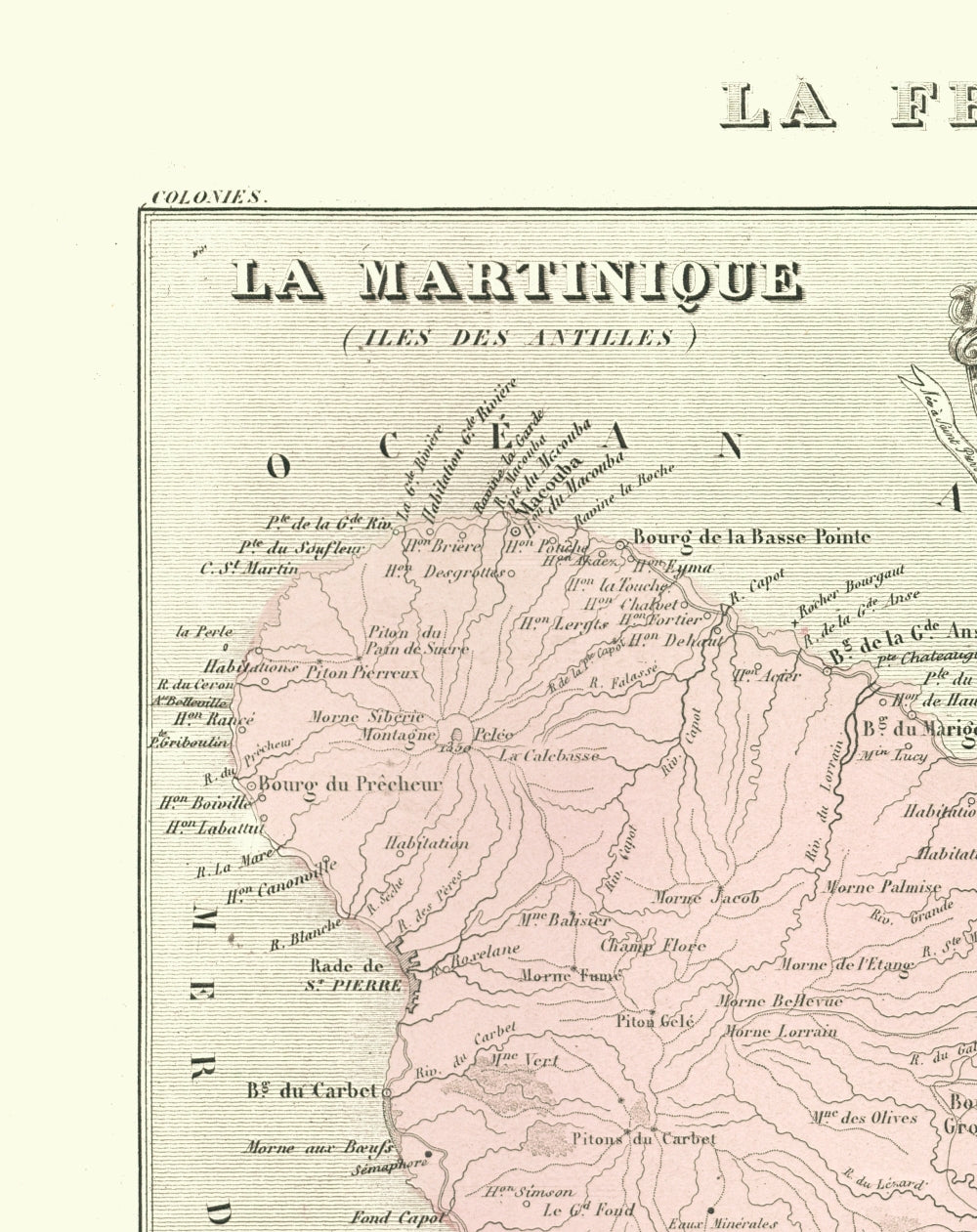 Historic Map - French Martinique - Migeon 1869 - 23 x 29.00 - Vintage Wall Art